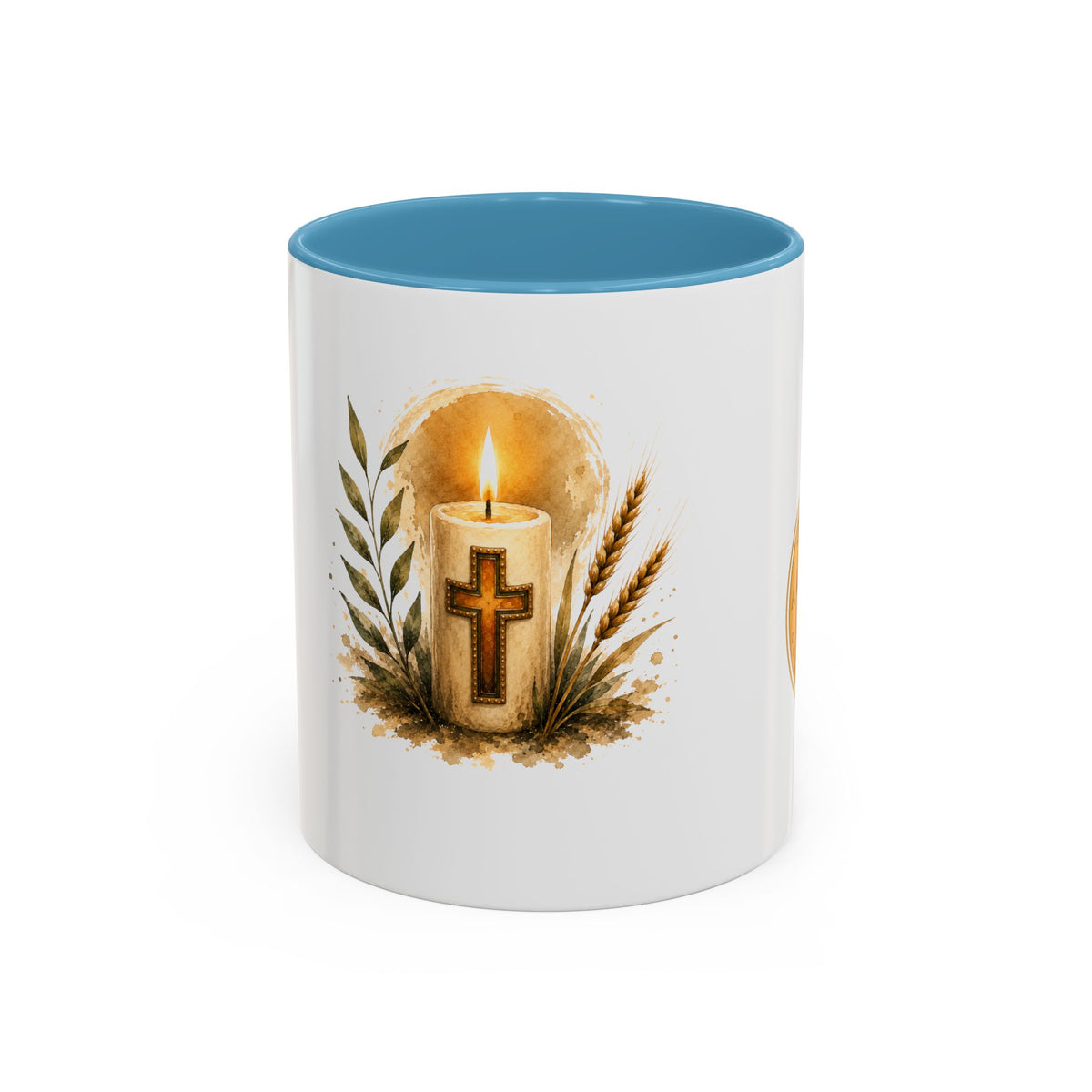 Christliche Kaffeetasse mit Kerzenmotiv - Goldenes Kreuz