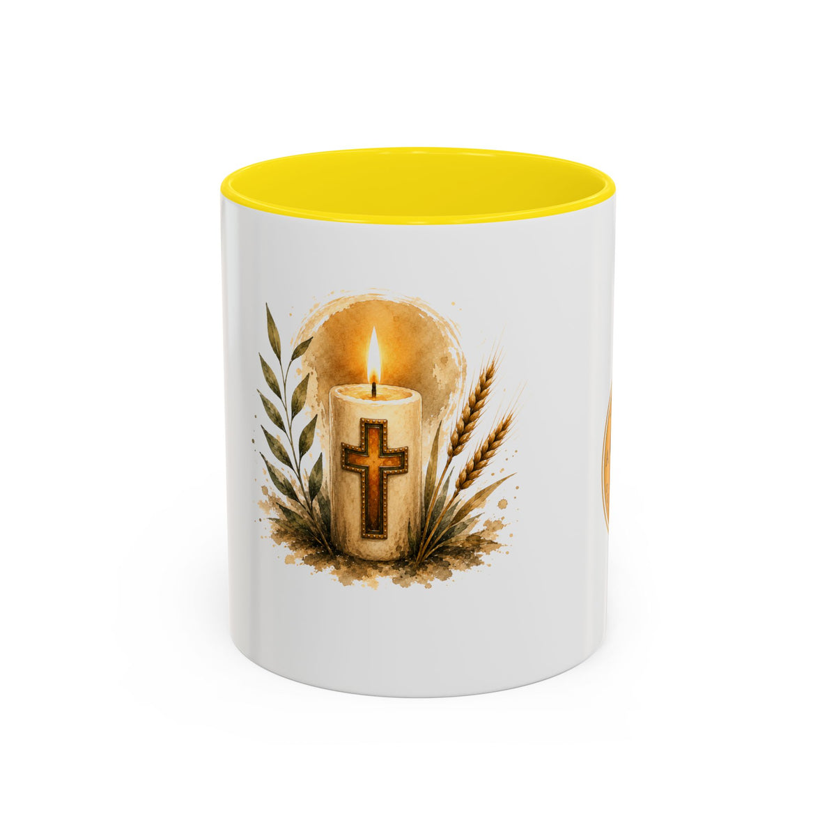 Christliche Kaffeetasse mit Kerzenmotiv - Goldenes Kreuz