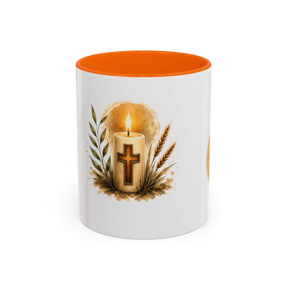 Christliche Kaffeetasse mit Kerzenmotiv - Goldenes Kreuz
