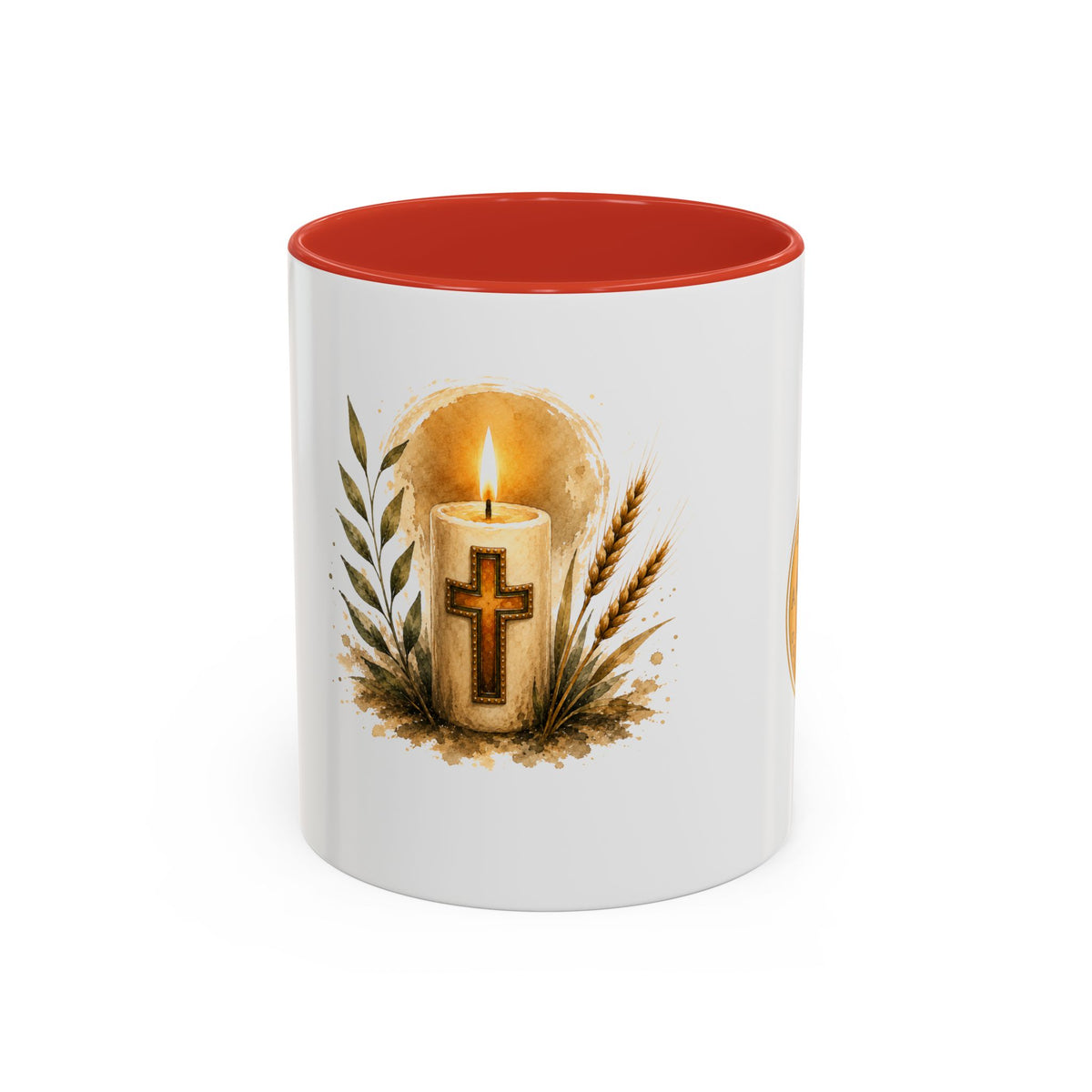 Christliche Kaffeetasse mit Kerzenmotiv - Goldenes Kreuz