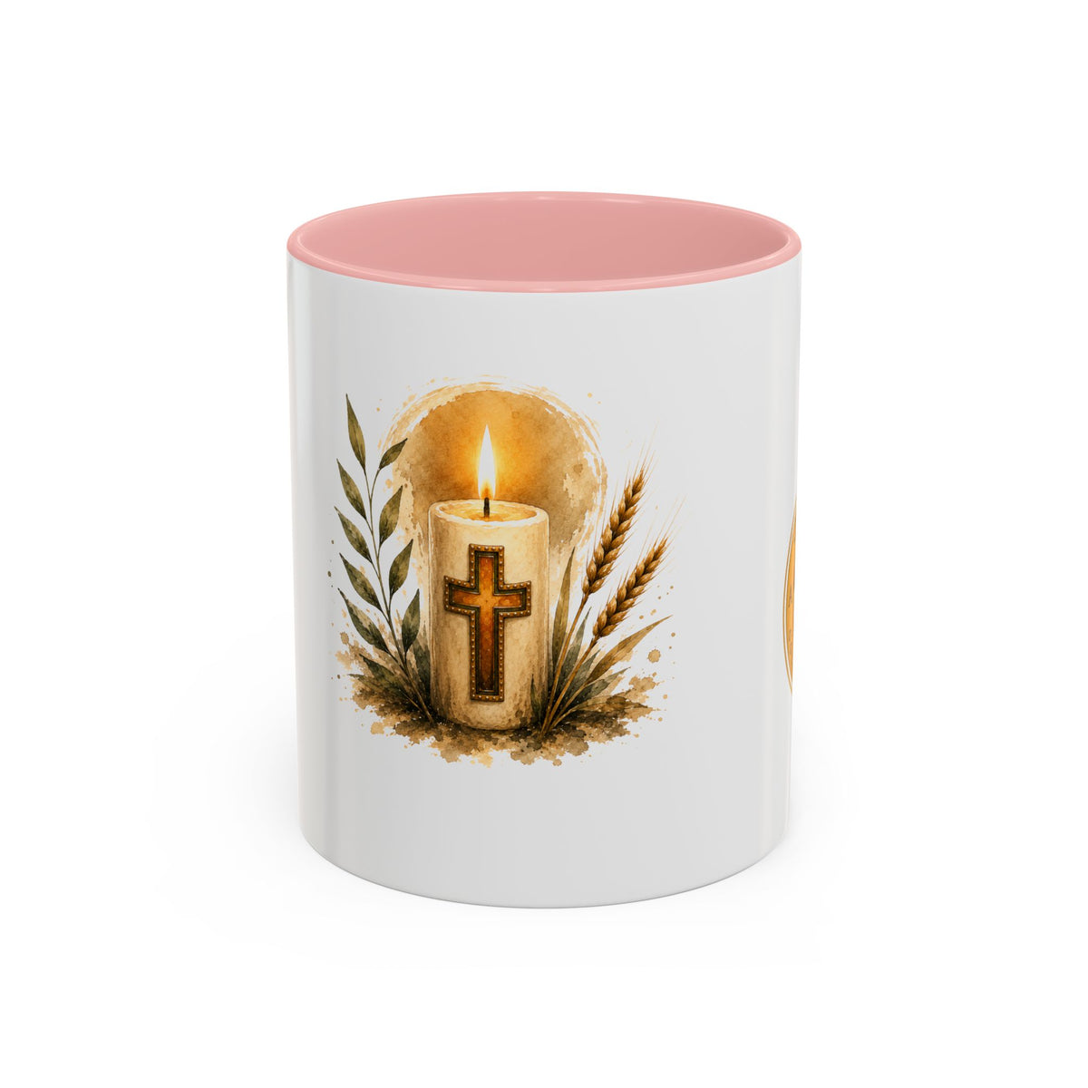 Christliche Kaffeetasse mit Kerzenmotiv - Goldenes Kreuz