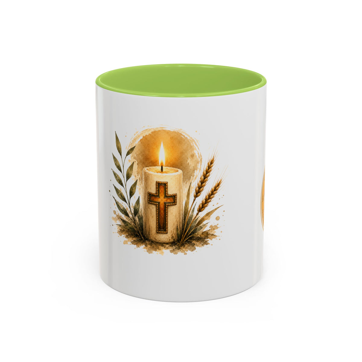 Christliche Kaffeetasse mit Kerzenmotiv - Goldenes Kreuz