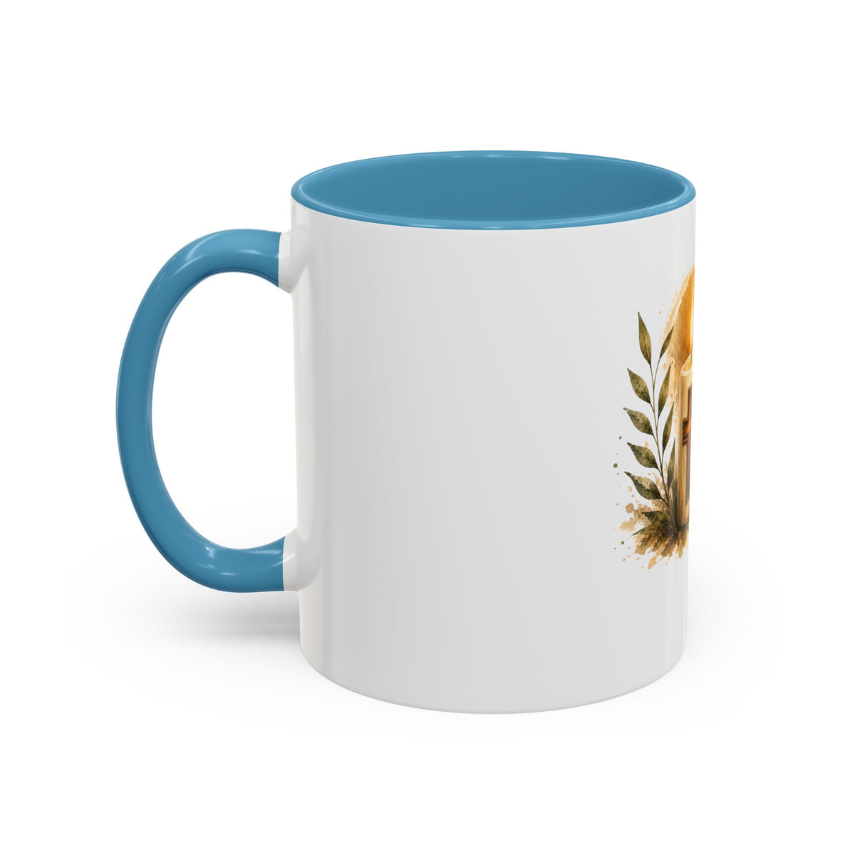 Christliche Kaffeetasse mit Kerzenmotiv - Goldenes Kreuz