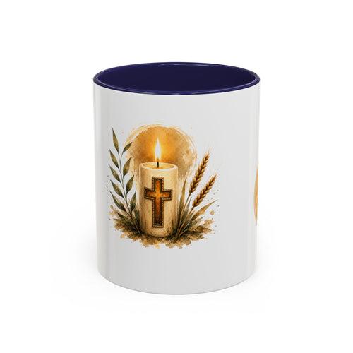 Christliche Kaffeetasse mit Kerzenmotiv - Goldenes Kreuz