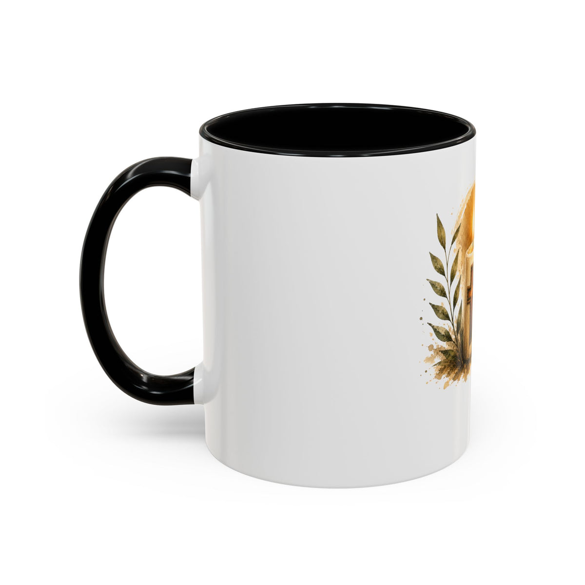 Christliche Kaffeetasse mit Kerzenmotiv - Goldenes Kreuz