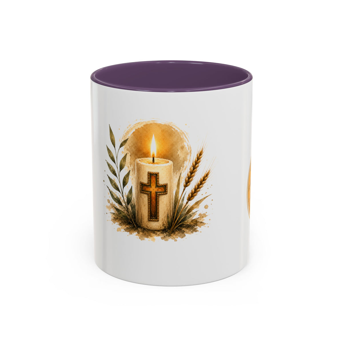 Christliche Kaffeetasse mit Kerzenmotiv - Goldenes Kreuz