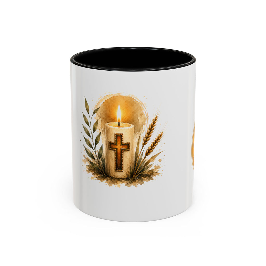Christliche Kaffeetasse mit Kerzenmotiv - Goldenes Kreuz